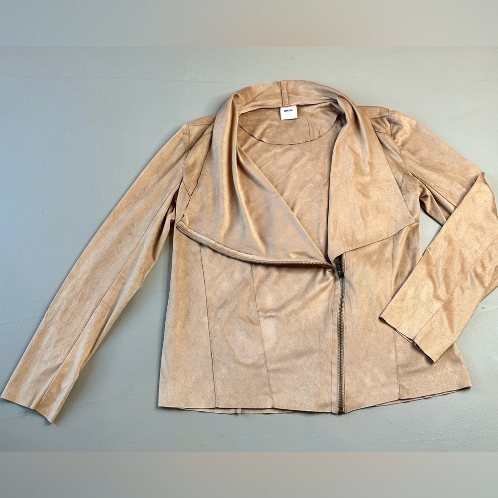 Mote Tan Faux Suede Moto Jacket XL Asymmetrical Zip Stretch Beige